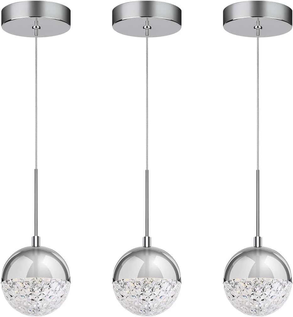 3 Pack Chrome Crystal Globe Pendant Lights
