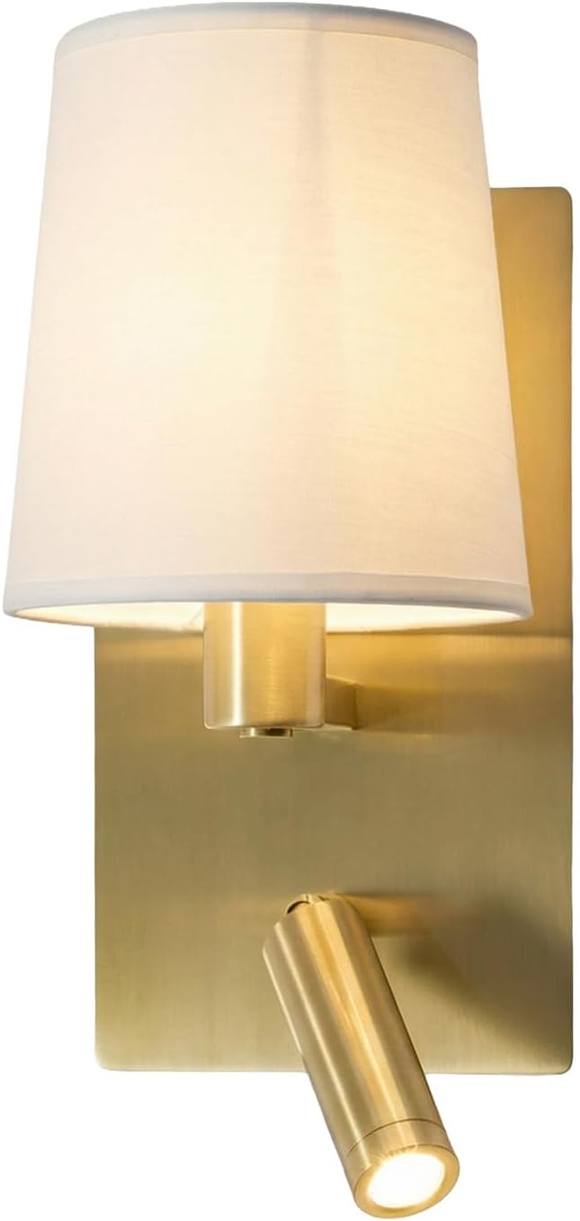 Gold White Fabric Dual Wall Sconce