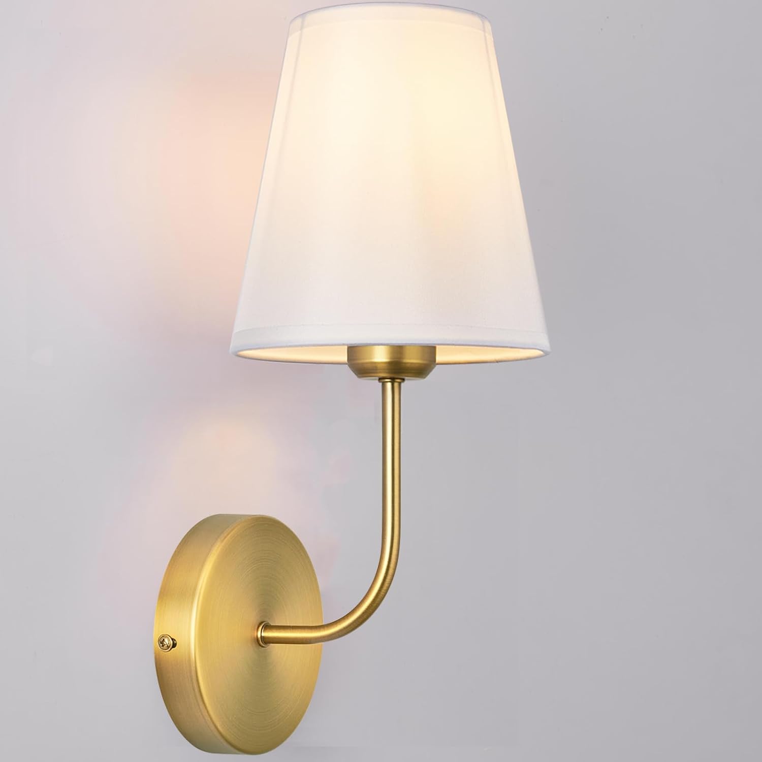 2 Antique Brass White Fabric Wall Sconces