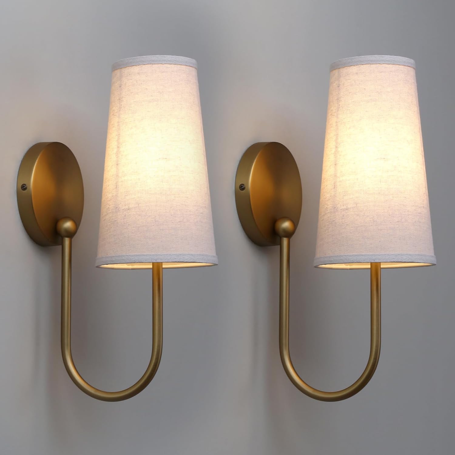 2 Antique Brass Linen Cone Wall Sconces