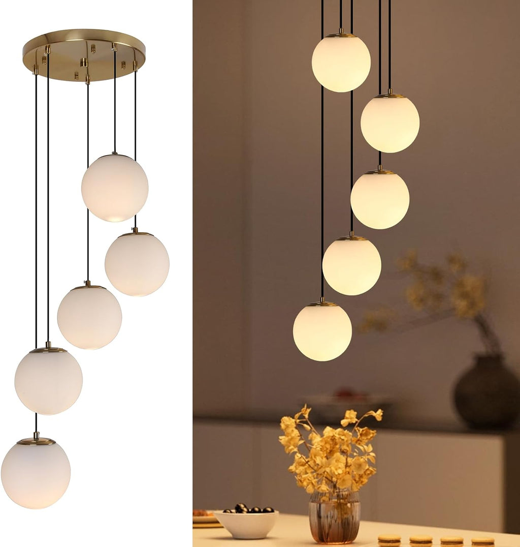 Brass White Glass 5-Light Globe Chandelier