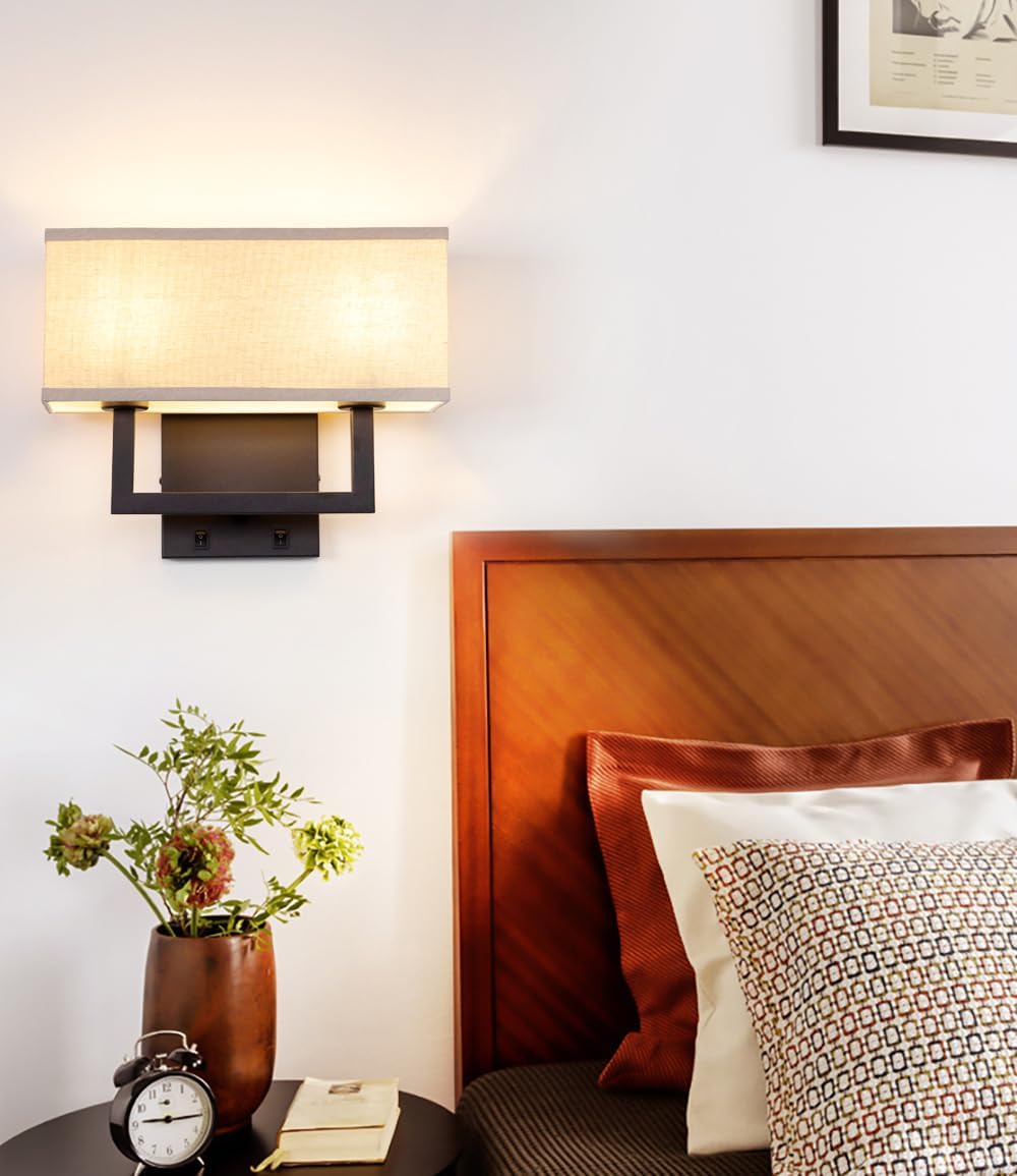 Black Boho Linen 2-Light Wall Sconce
