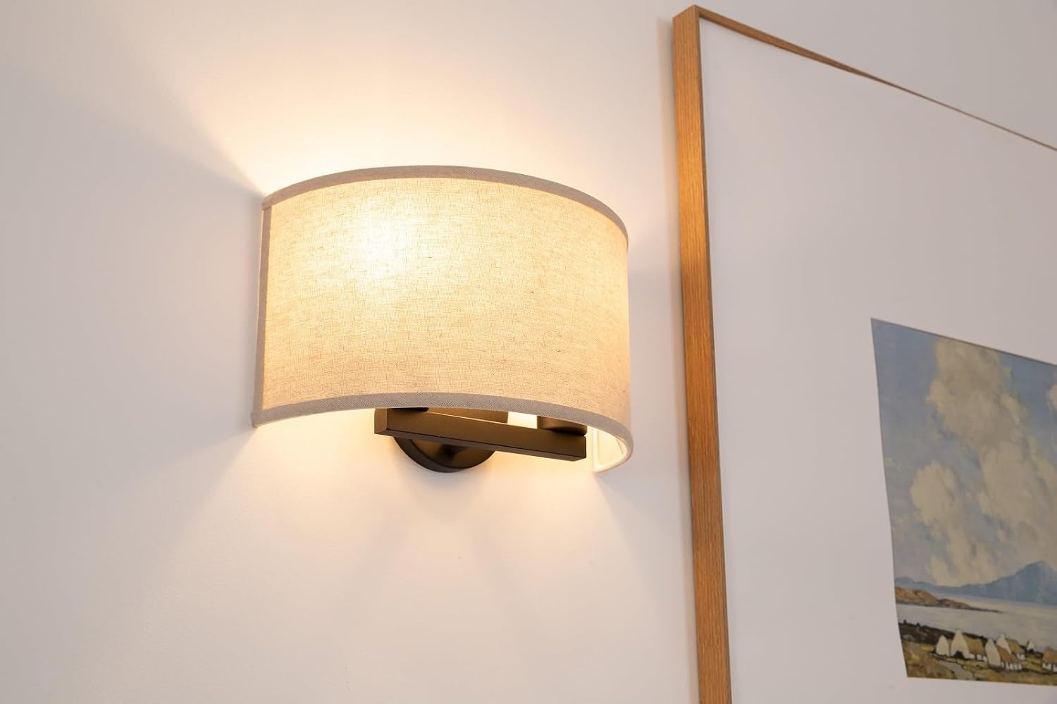 2-Light Boho Half Moon Linen Wall Sconce