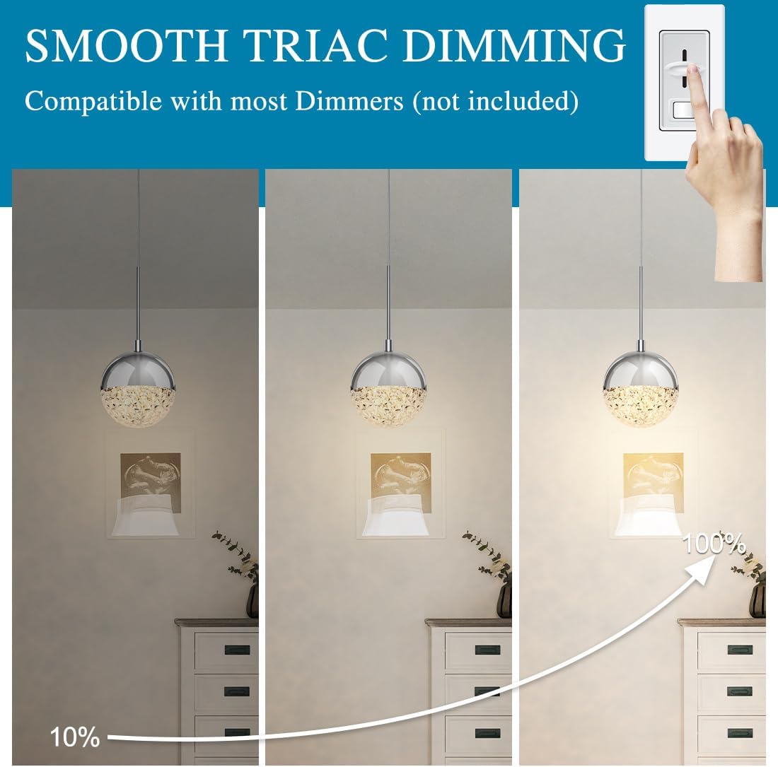 3 Pack Chrome Crystal Globe Pendant Lights