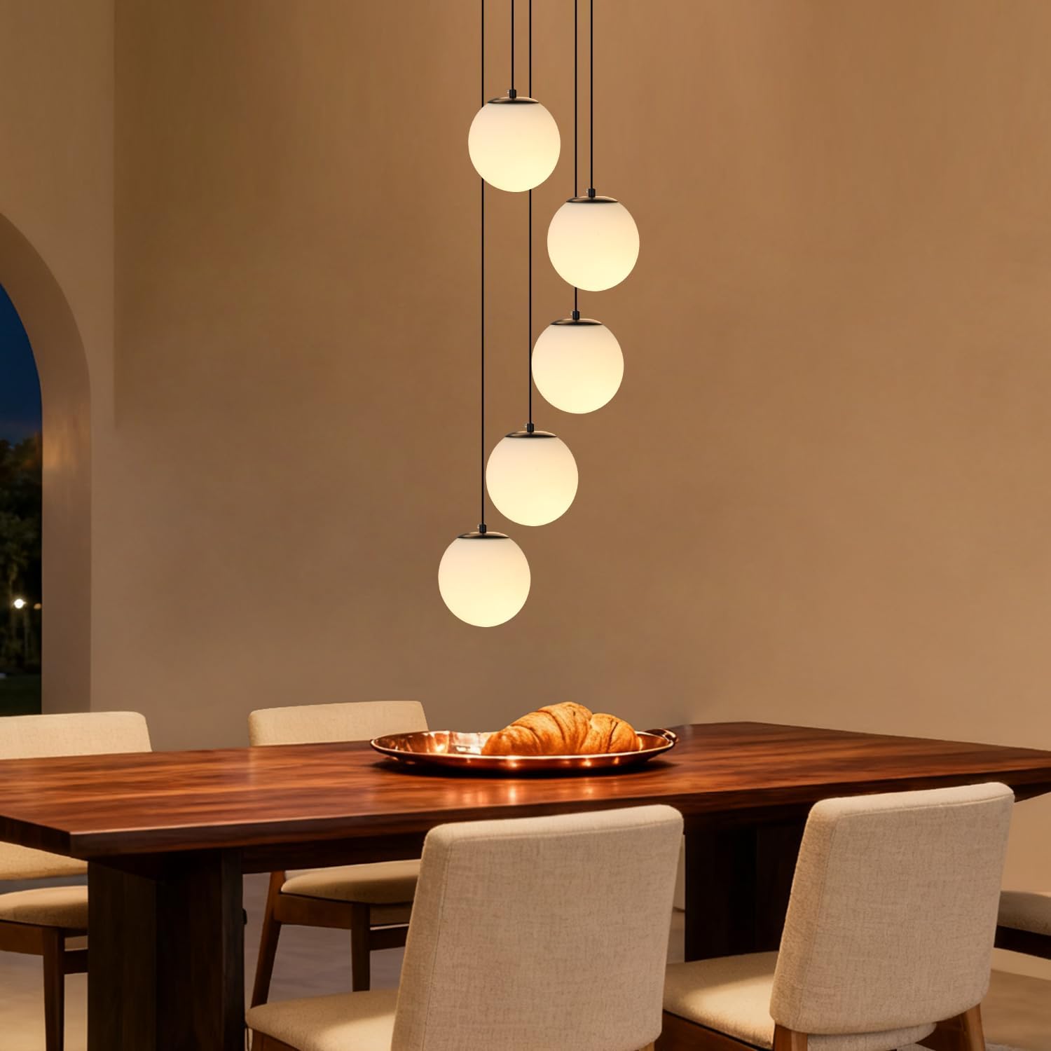 Black White Glass 5-Light Globe Chandelier