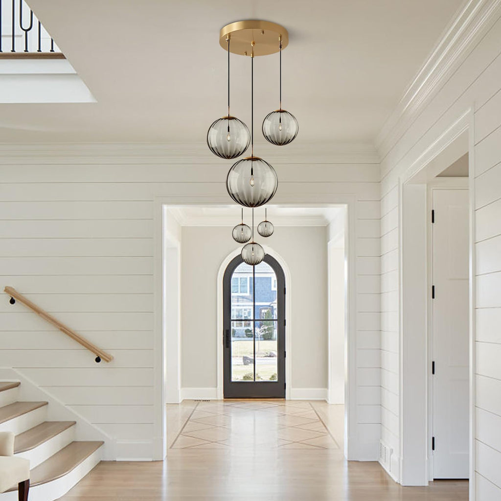 Gold Smoke Ribbed Glass 3-Light Chandelier