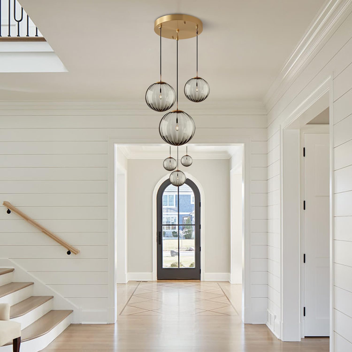 Gold Smoke Ribbed Glass 3-Light Chandelier