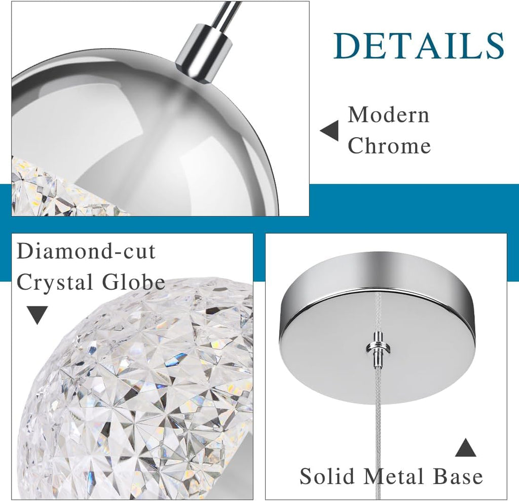 3 Pack Chrome Crystal Globe Pendant Lights
