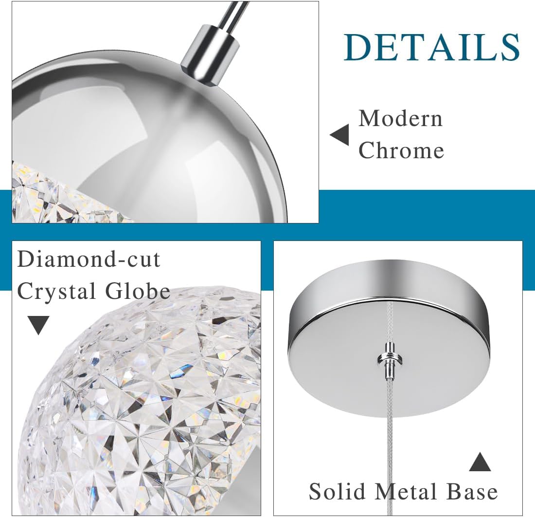 3 Pack Chrome Crystal Globe Pendant Lights
