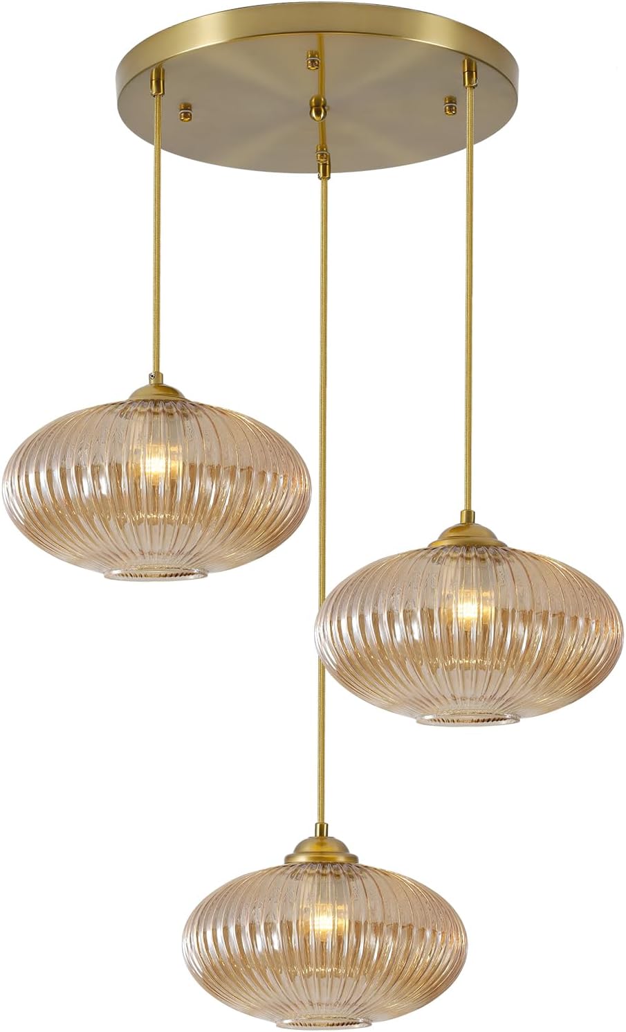Gold Amber Glass 3-Light Globe Pendant Light