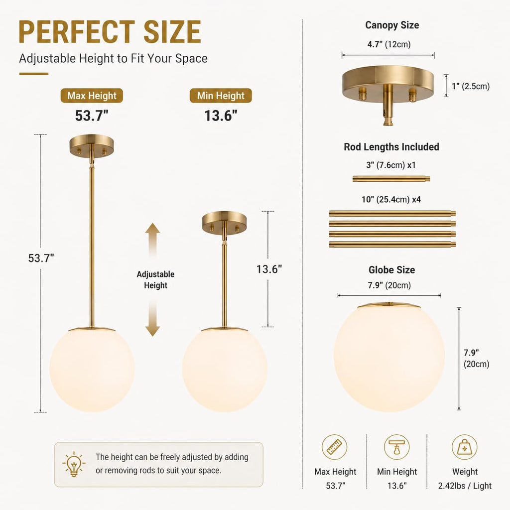 Gold Opal Glass 3-Light Globe Pendant Light