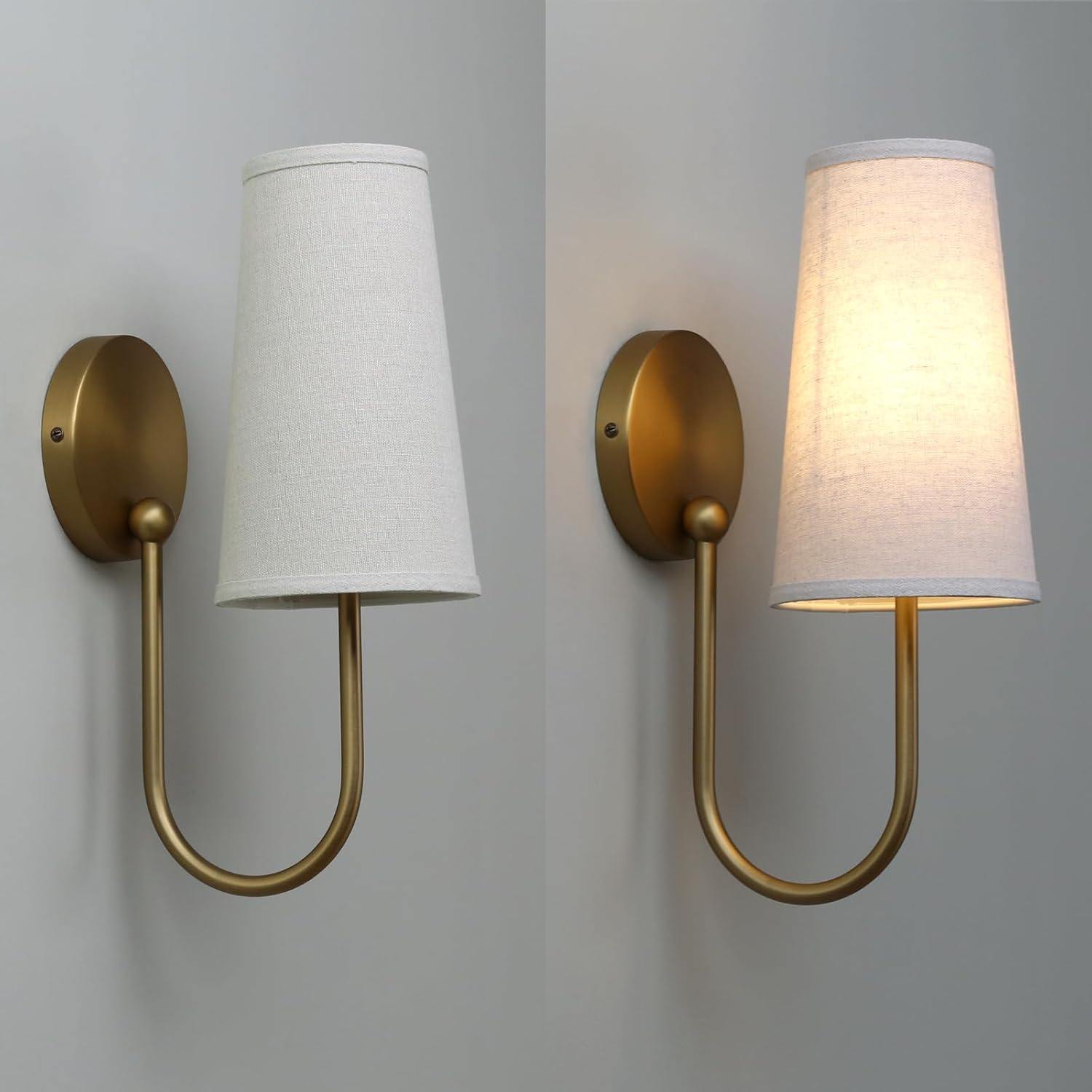 2 Antique Brass Linen Cone Wall Sconces