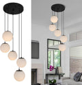 Black White Glass 5-Light Globe Chandelier