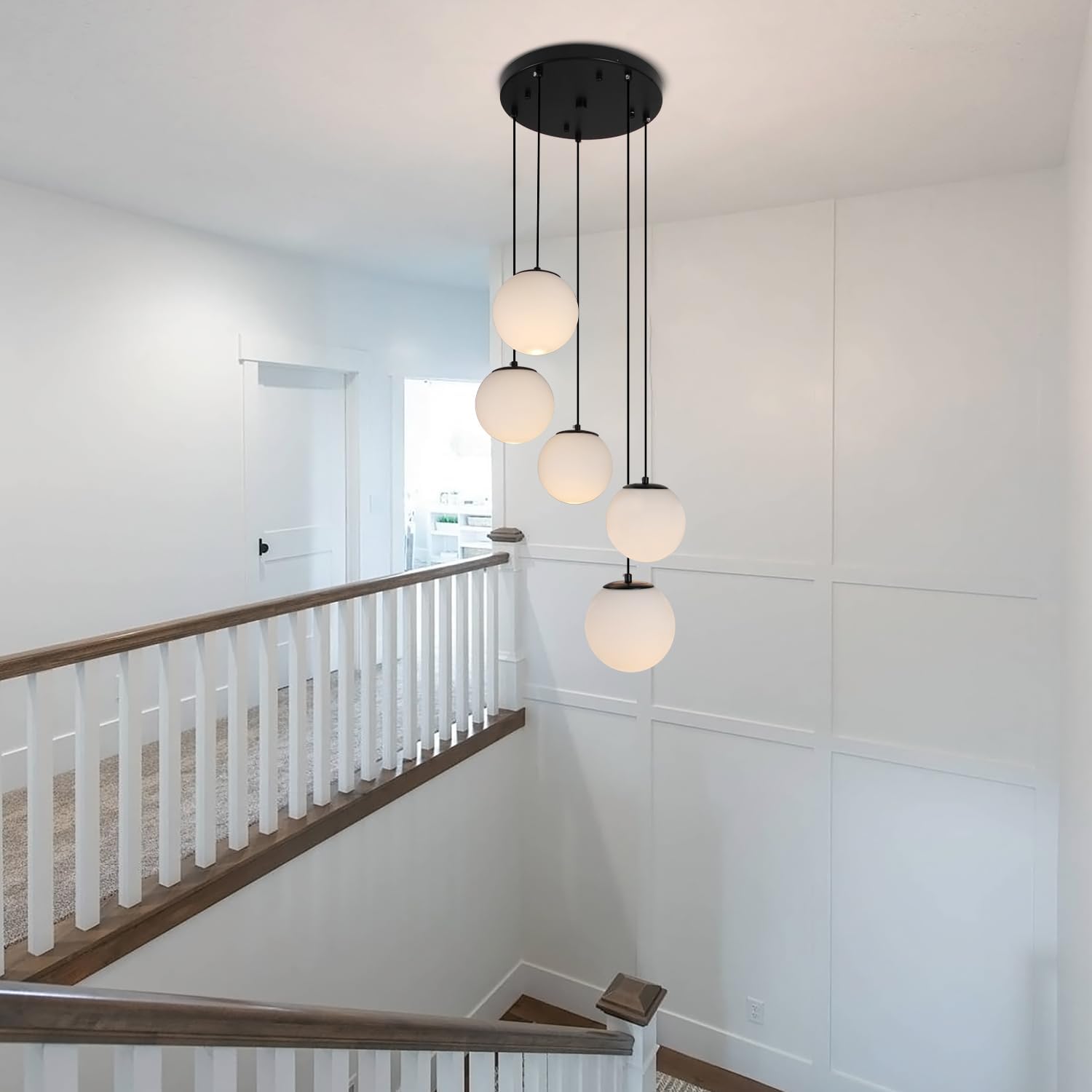 Black White Glass 5-Light Globe Chandelier