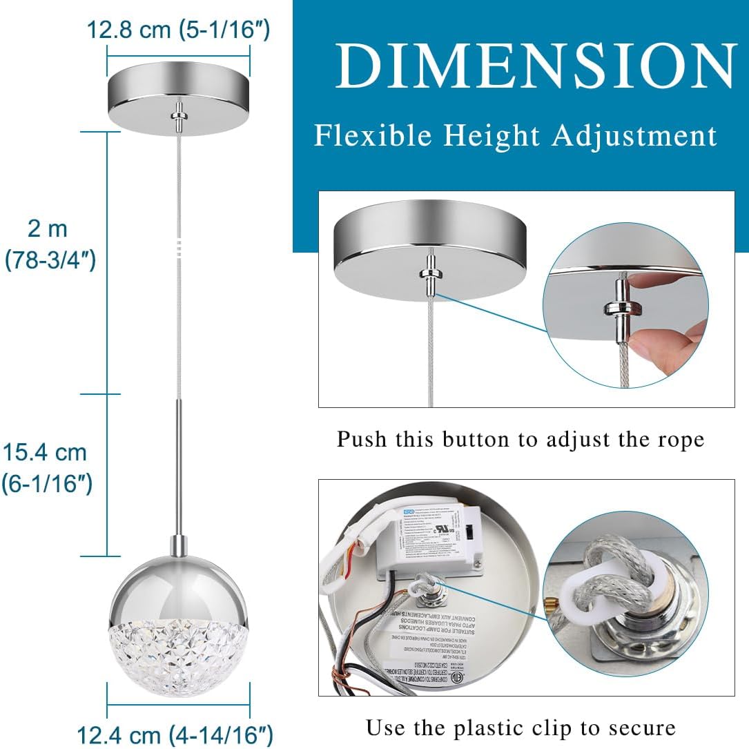 3 Pack Chrome Crystal Globe Pendant Lights