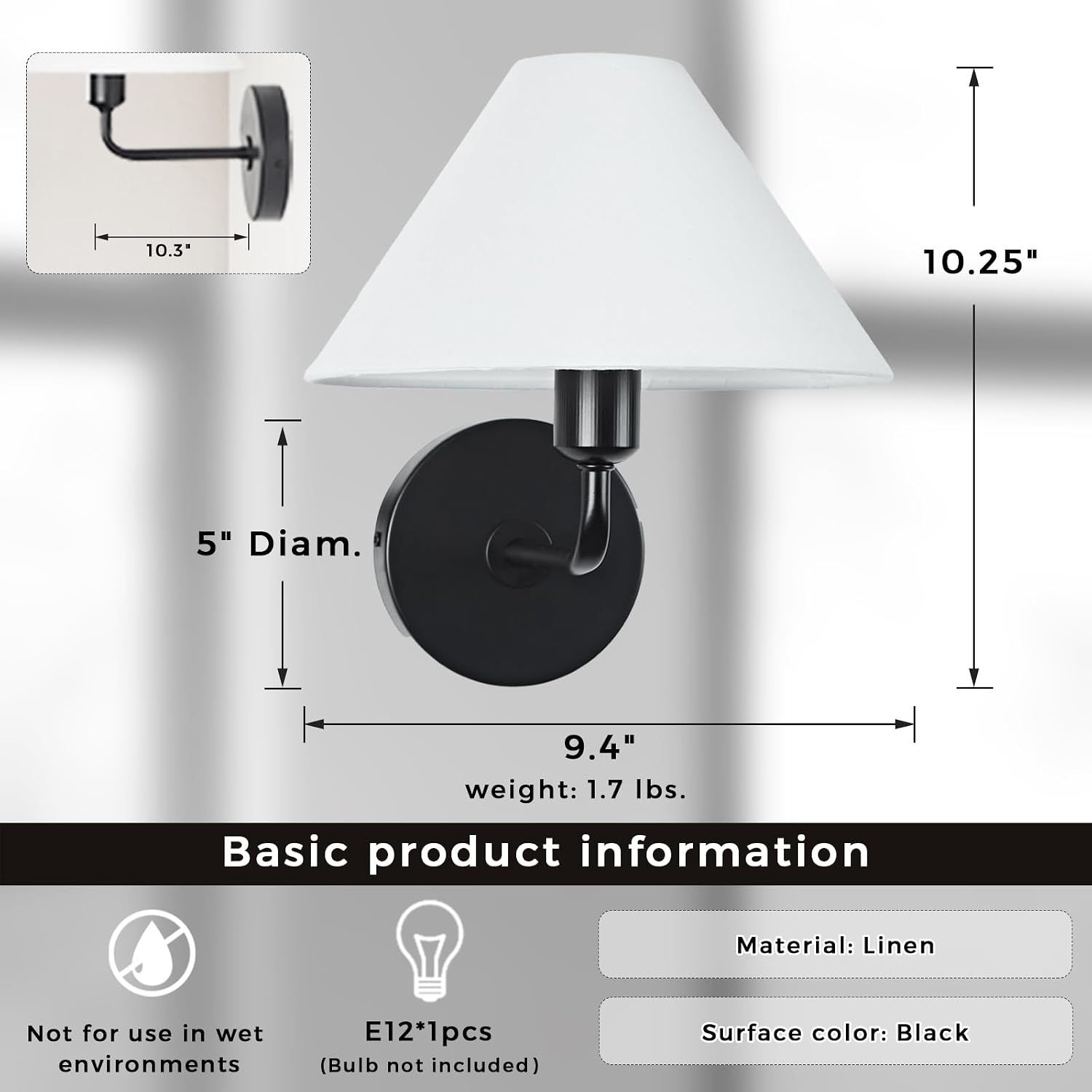 Black Linen Modern Wall Sconce