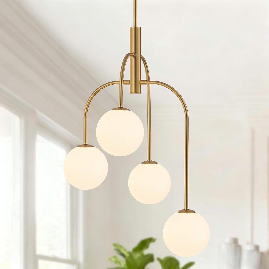 Gold Milk Glass 4-Light Globe Chandelier
