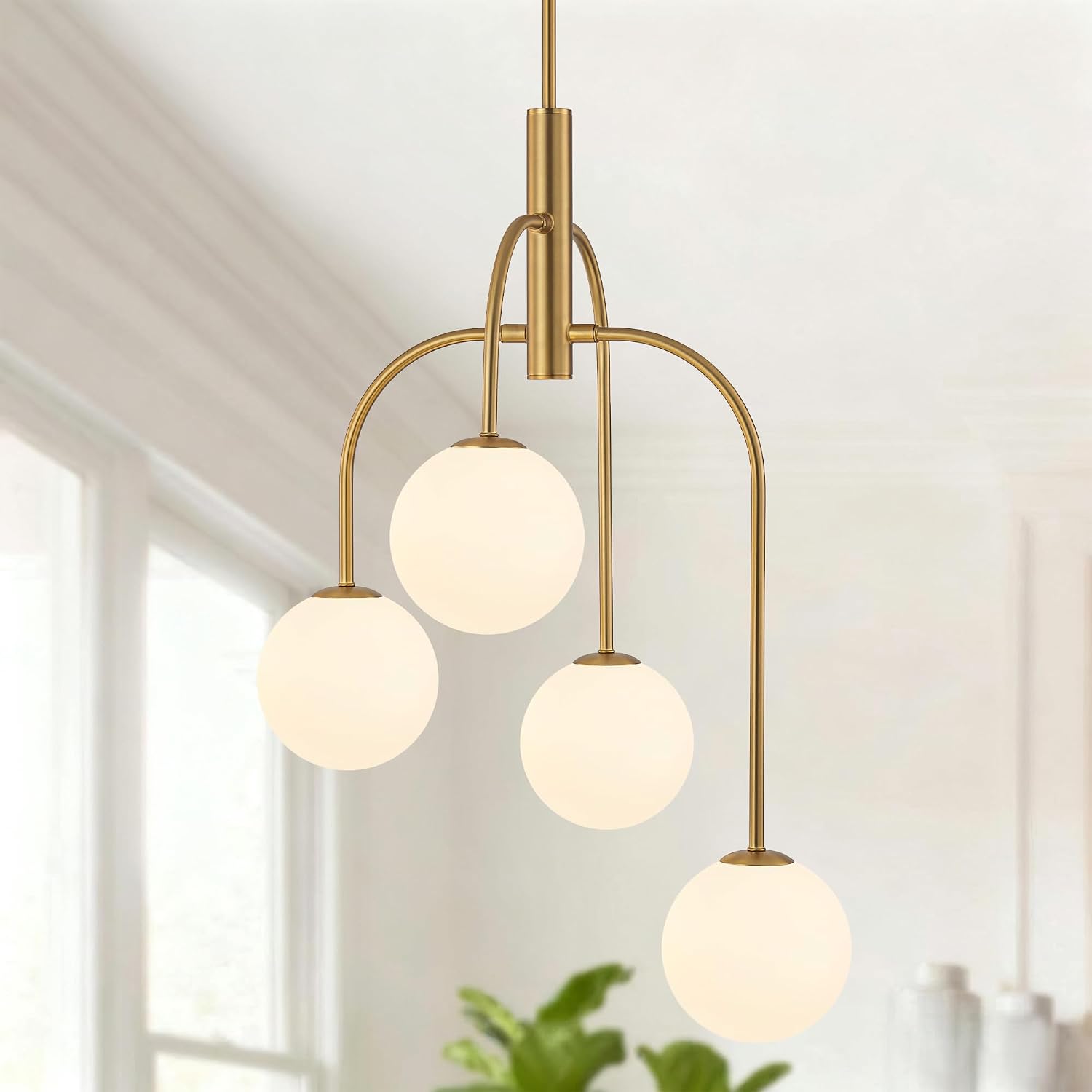 Gold Milk Glass 4-Light Globe Chandelier