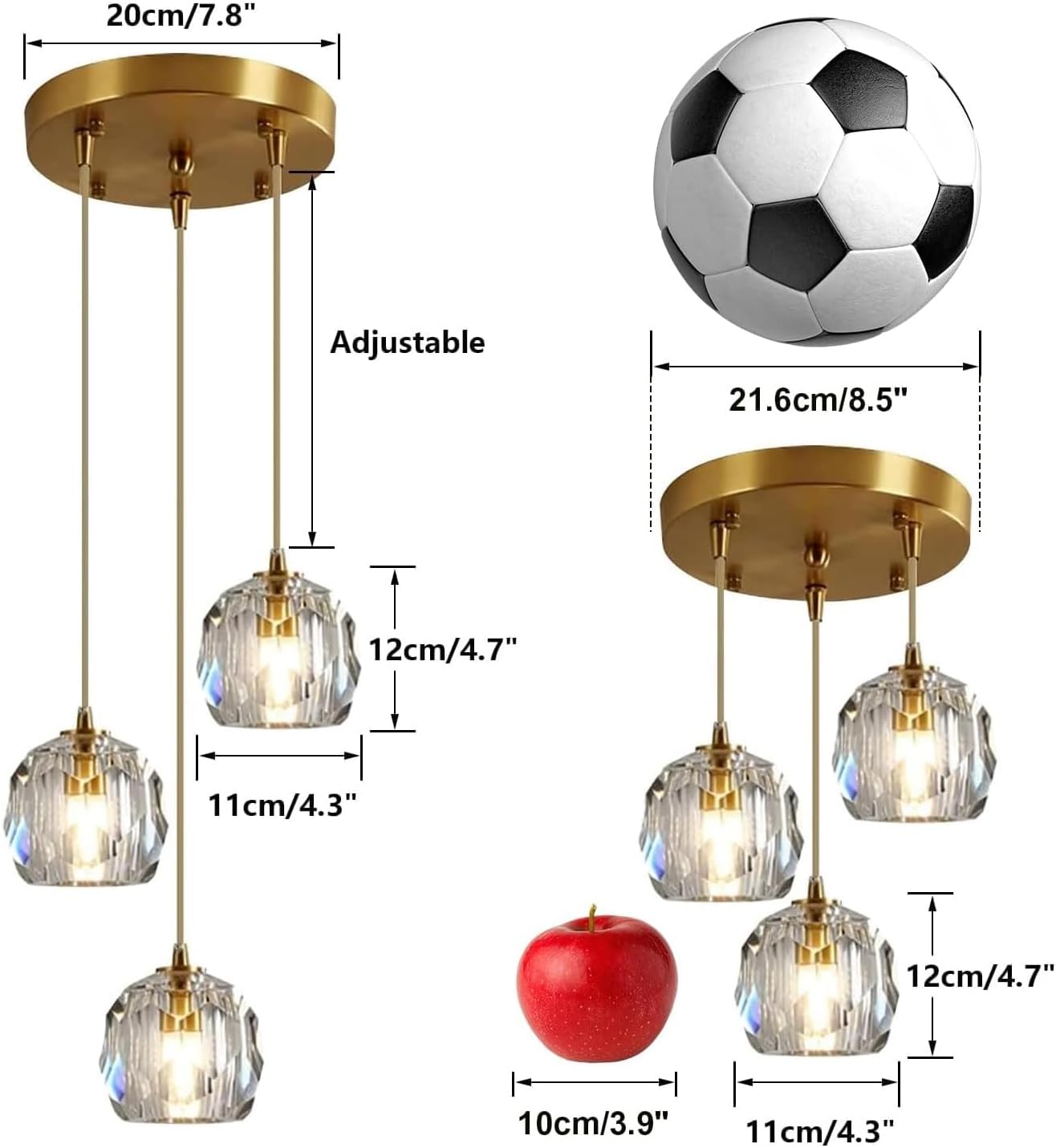 Gold Crystal 3-Light Cluster Pendant Light