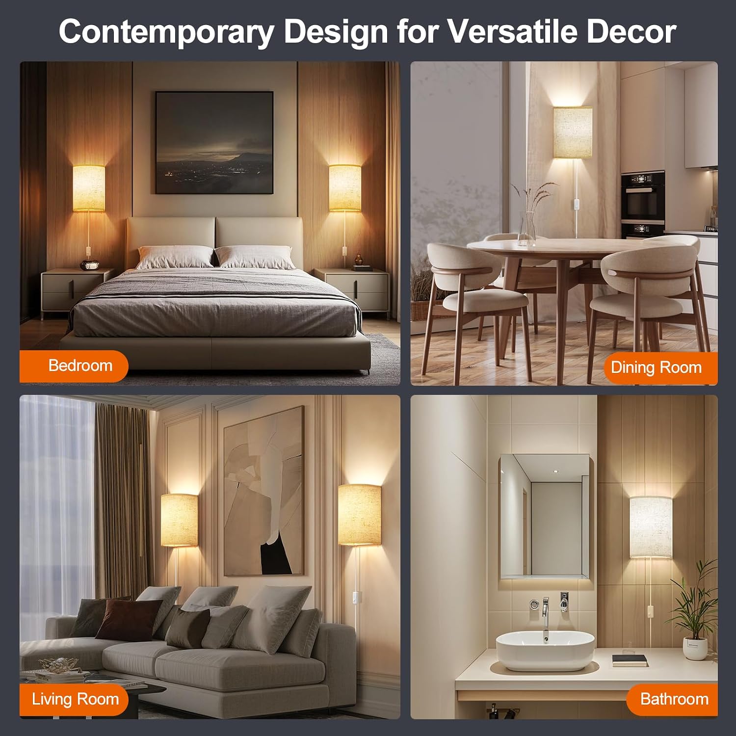 2 Plug-In Stepless Color Linen Wall Sconces