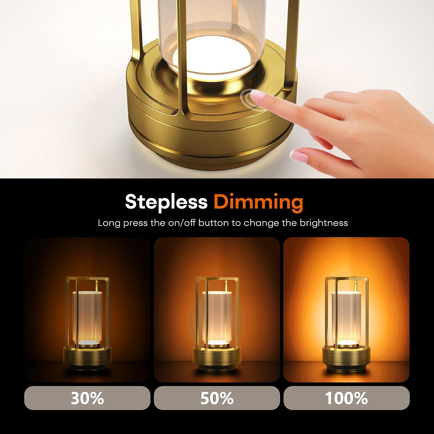 Gold Dimmable Rechargeable Metal Lamp