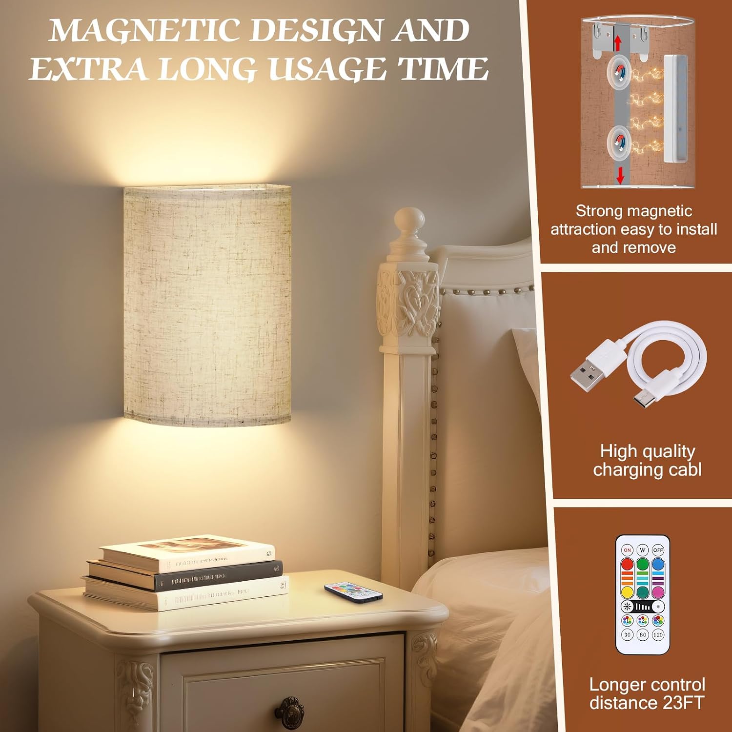 2 Rechargeable RGB Magnetic Battery Wall Sconces