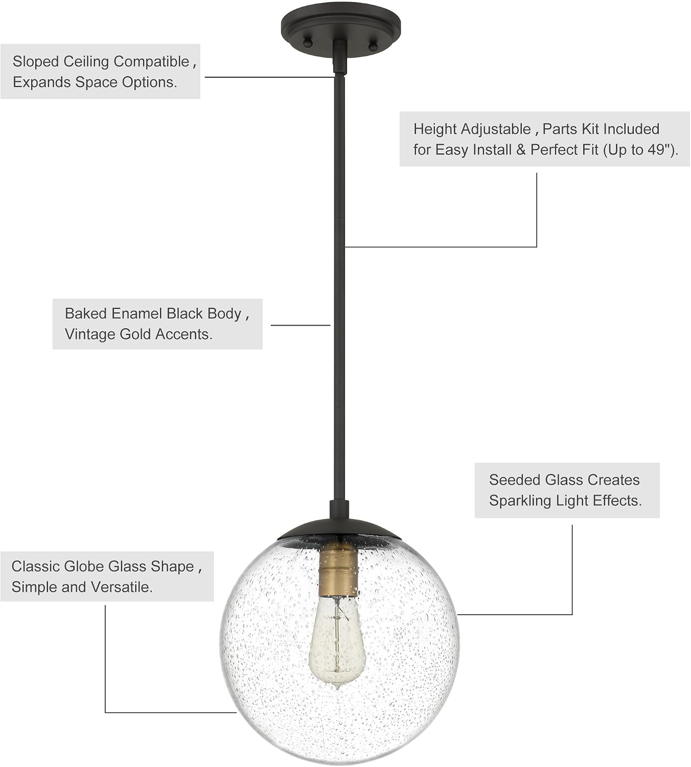 Black Gold Seeded Glass Globe Pendant Light