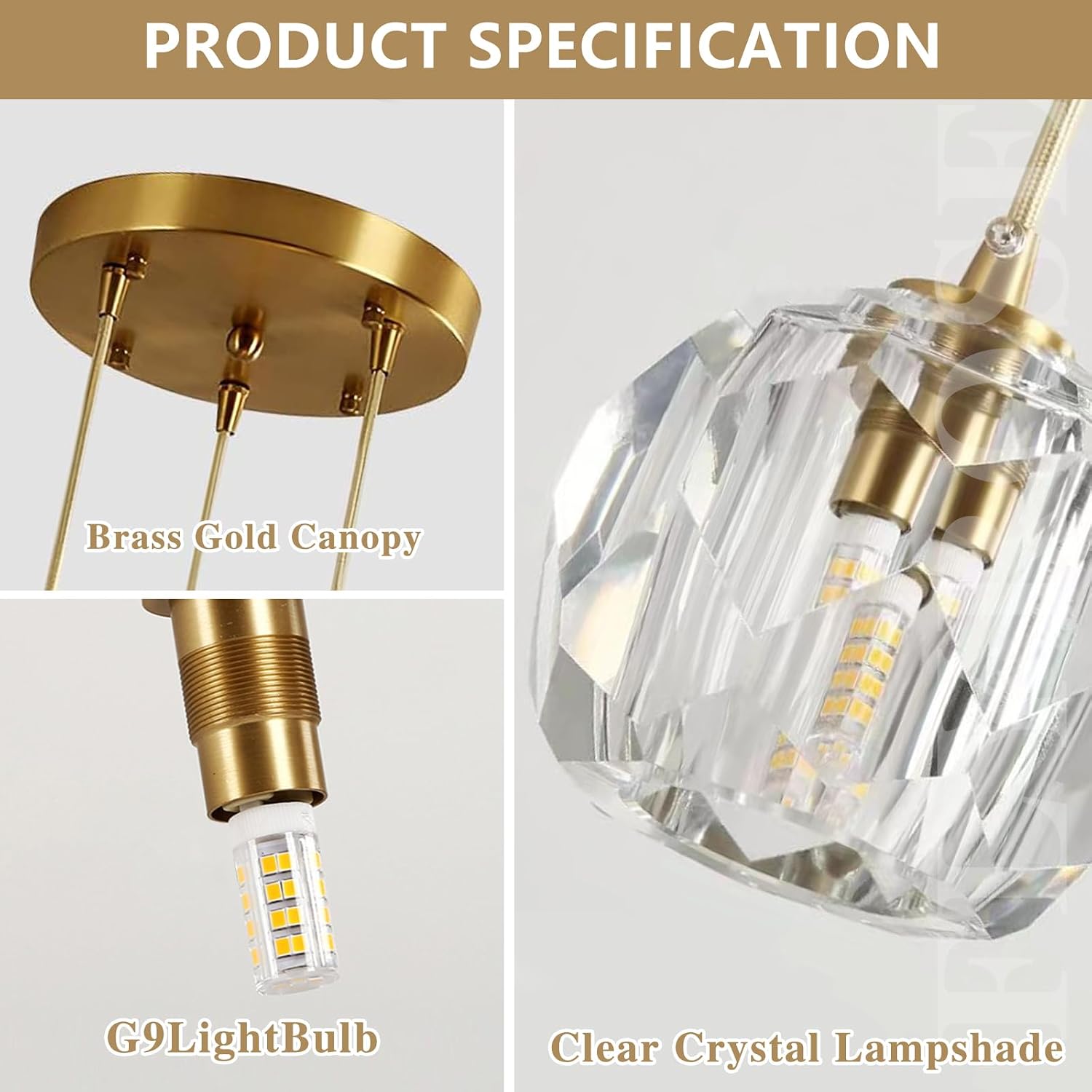 Gold Crystal 3-Light Cluster Pendant Light
