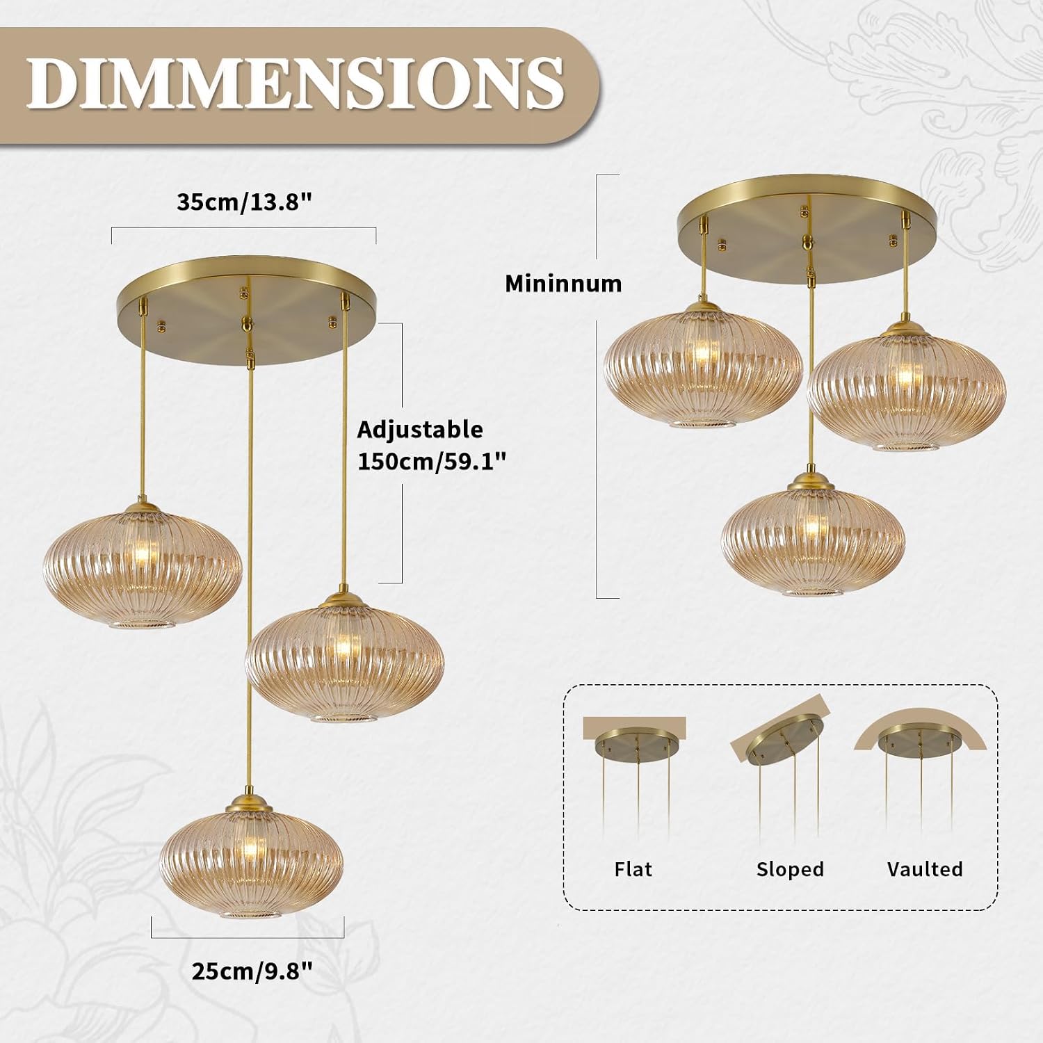 Gold Amber Glass 3-Light Globe Pendant Light