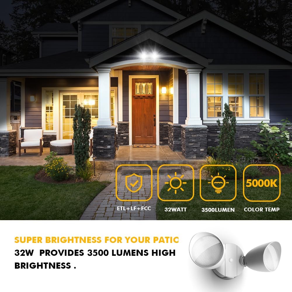 White Dual Head Full Metal LED Outdoor Security Flood Light