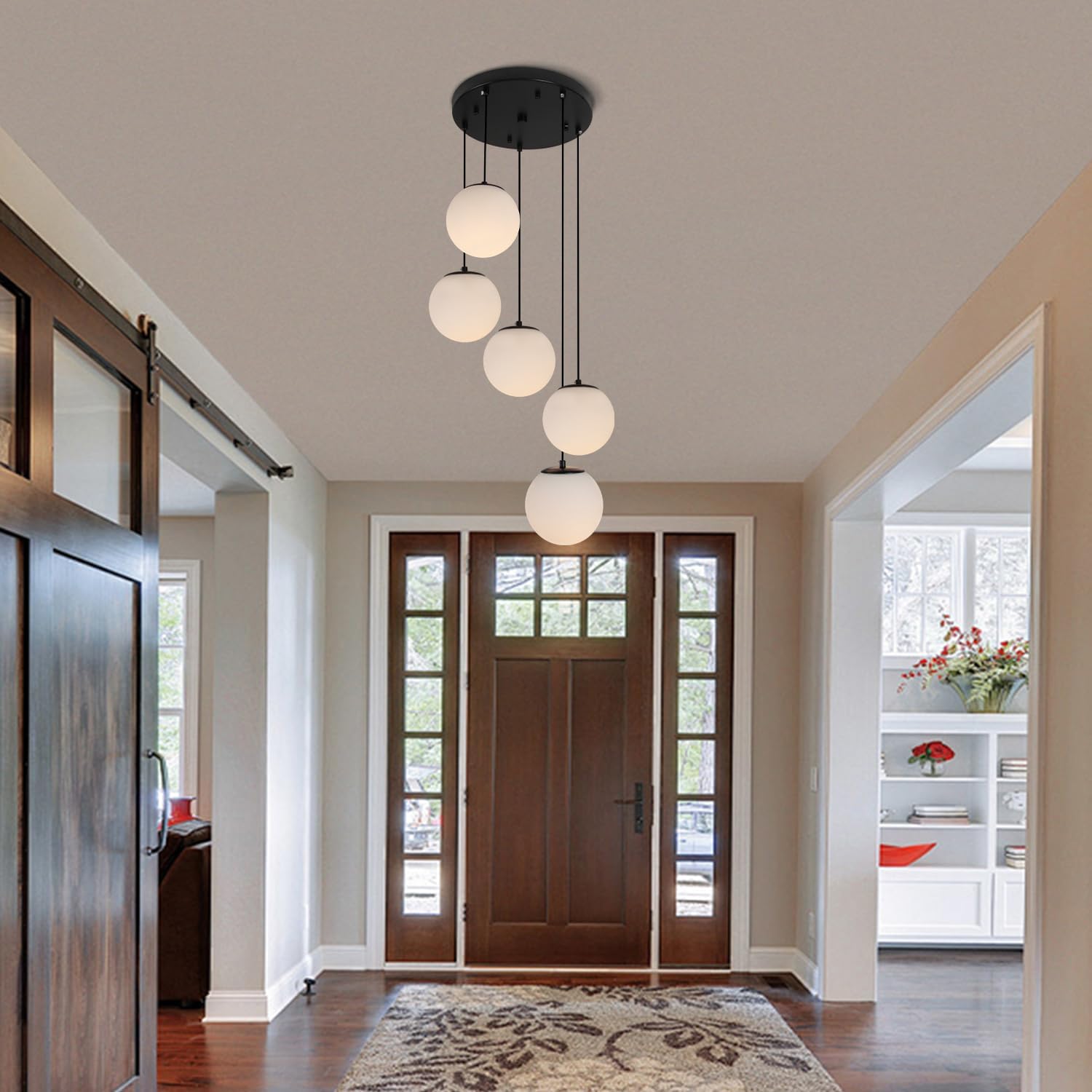 Black White Glass 5-Light Globe Chandelier
