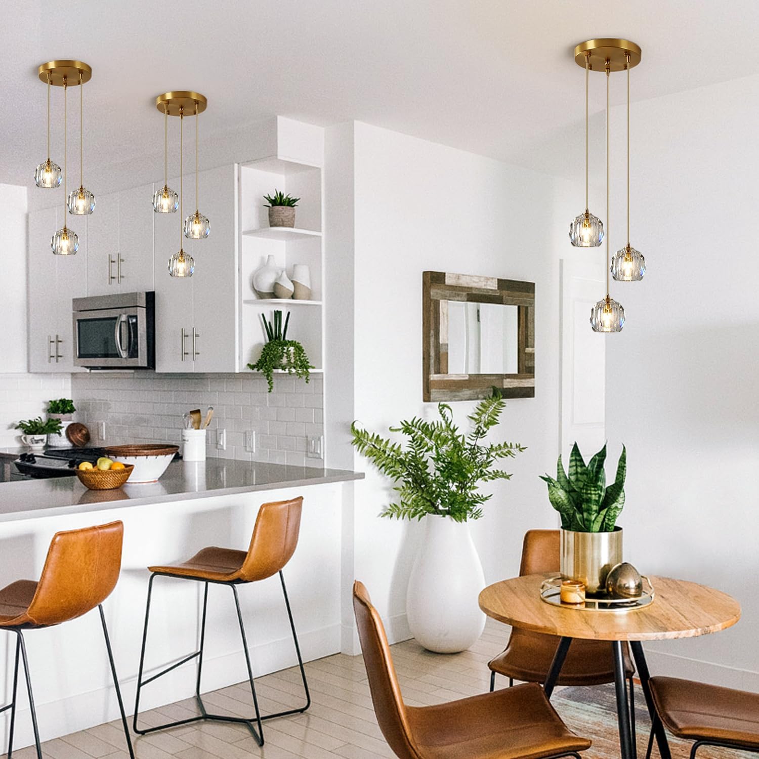 Gold Crystal 3-Light Cluster Pendant Light