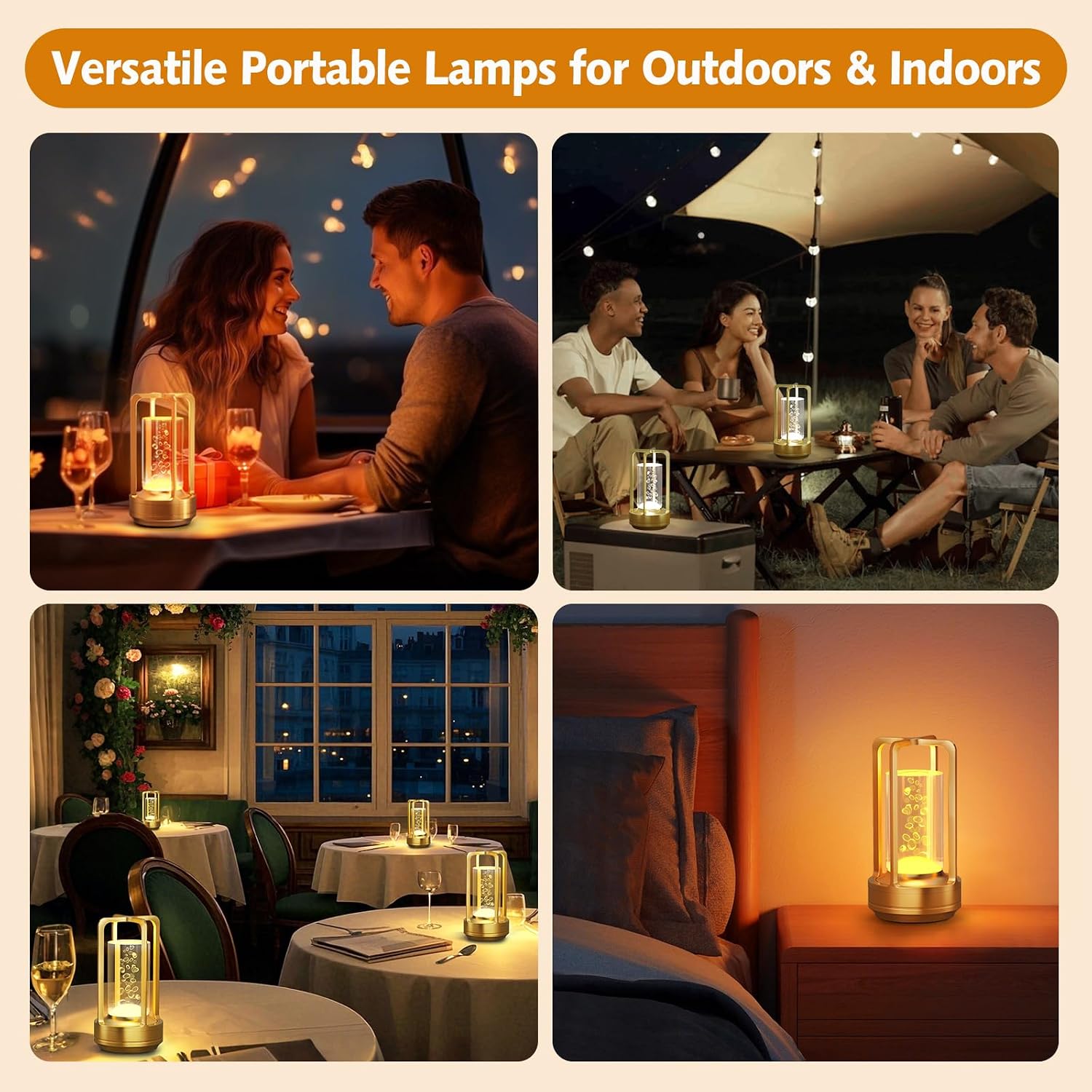 Gold Rechargeable Dimmable LED Lantern Lamp