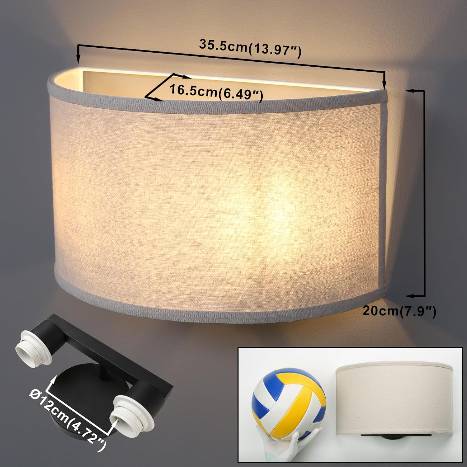 2-Light Boho Half Moon Linen Wall Sconce