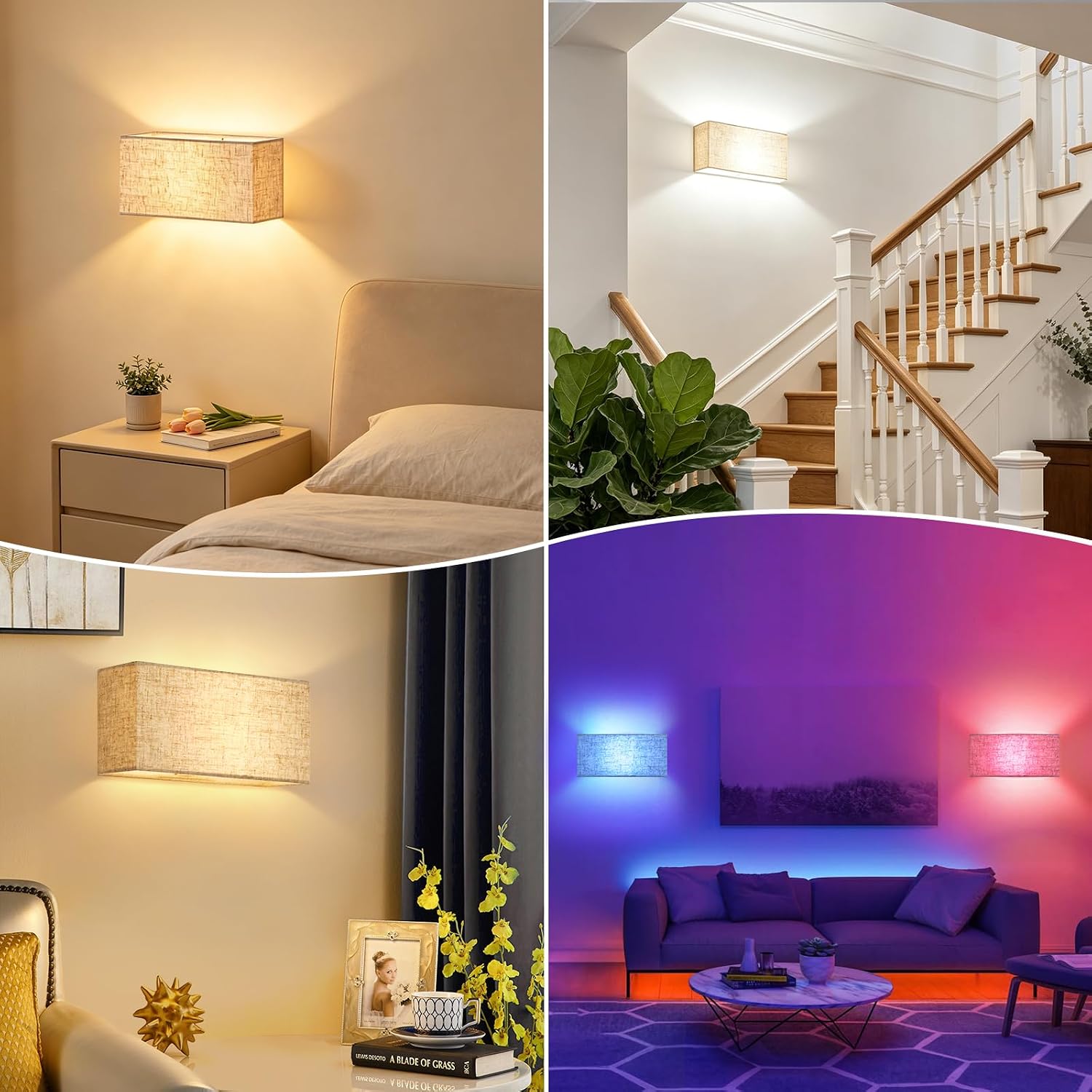 2 Dimmable Color Changing Fabric LED Wall Sconces