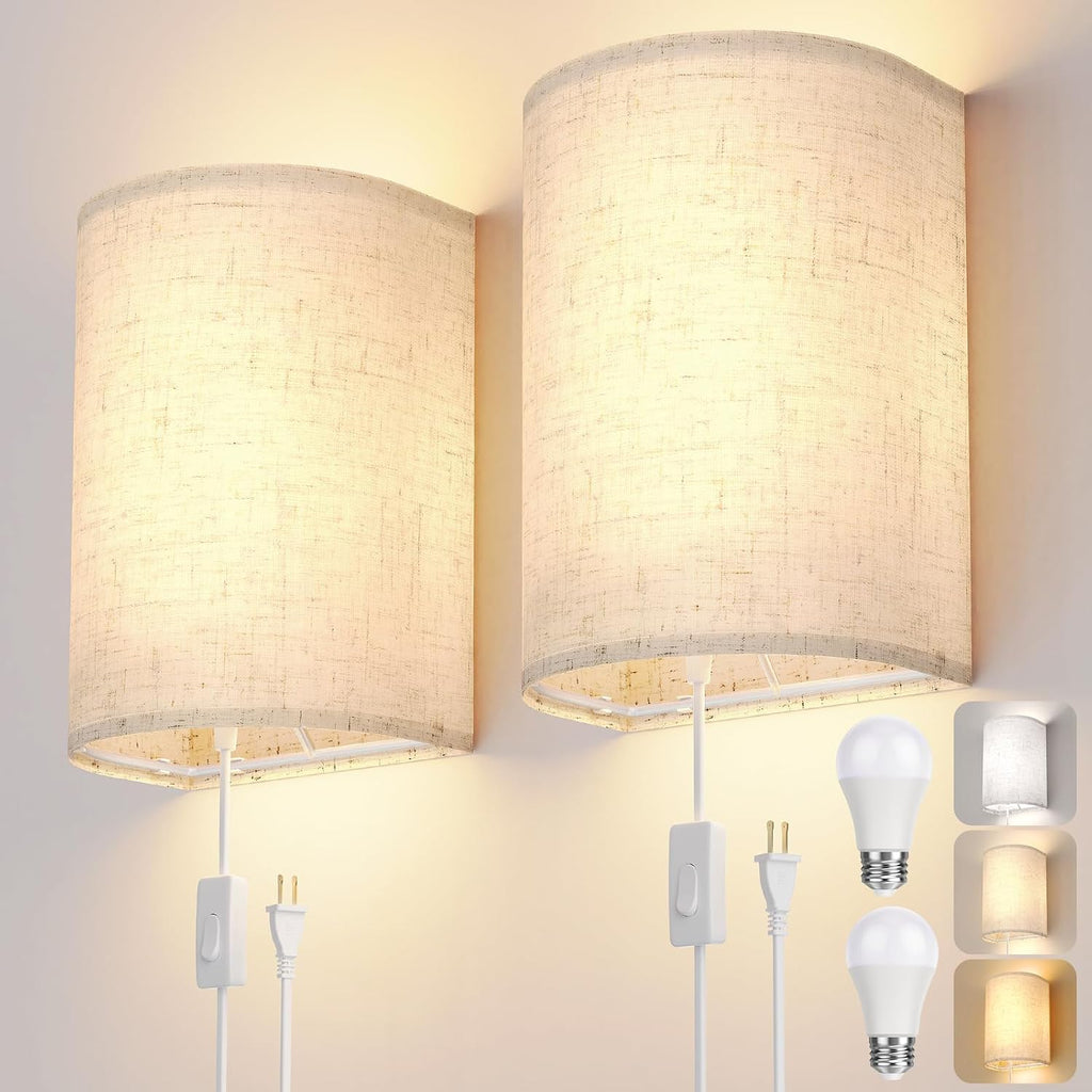 2 Plug-In Adjustable Color Linen Wall Sconces