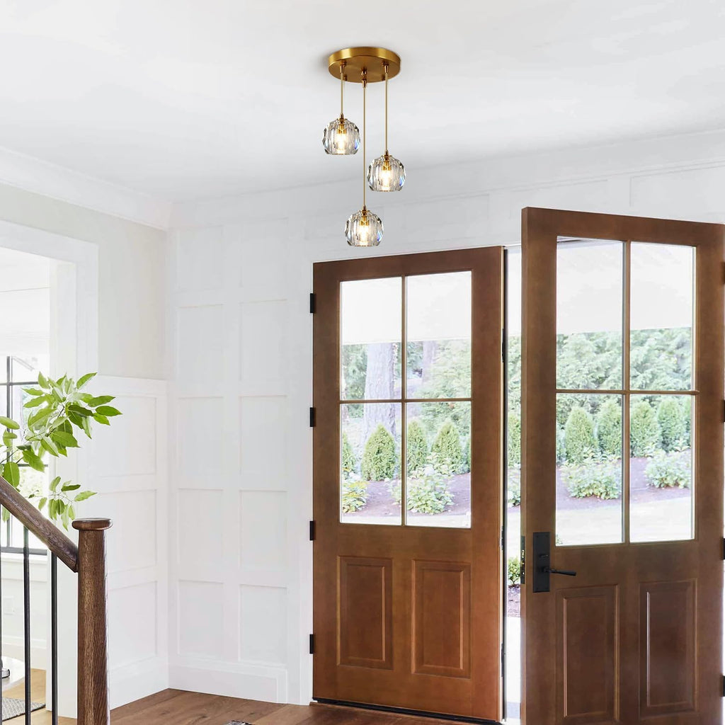 Gold Crystal 3-Light Cluster Pendant Light
