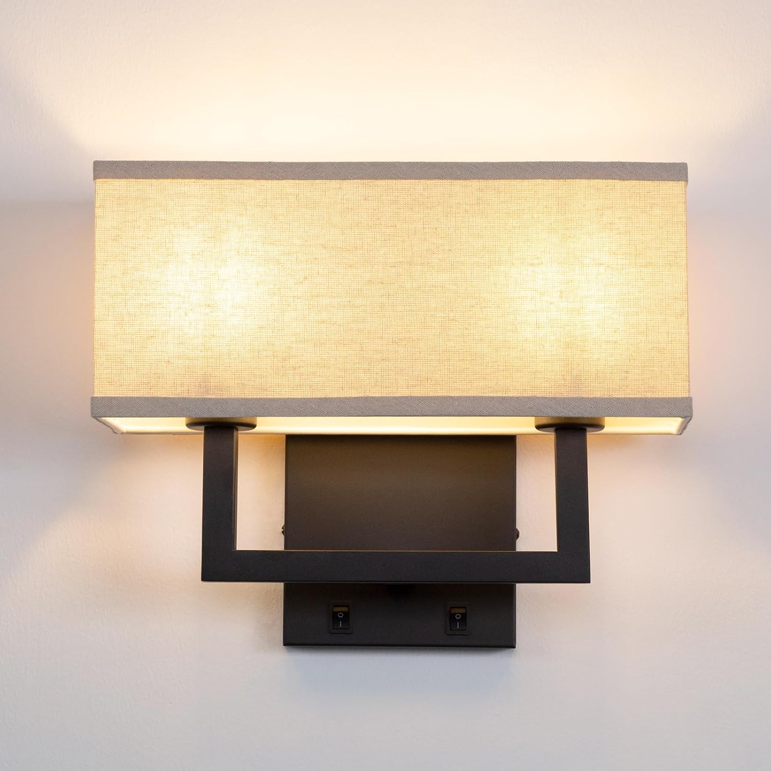 Black Boho Linen 2-Light Wall Sconce