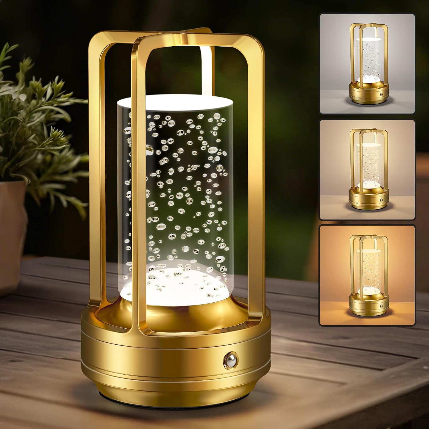 Gold Rechargeable Dimmable LED Lantern Lamp