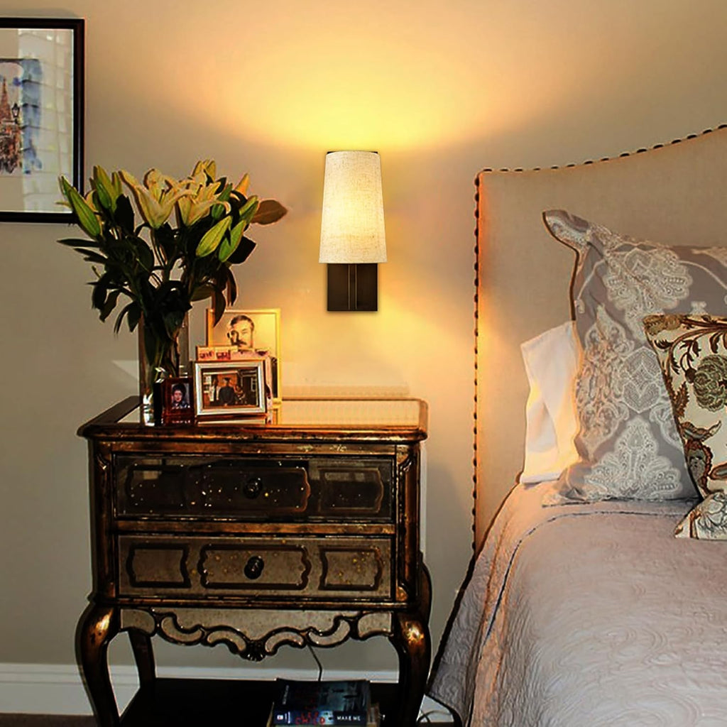 2 Matte Black Farmhouse Fabric Wall Sconces