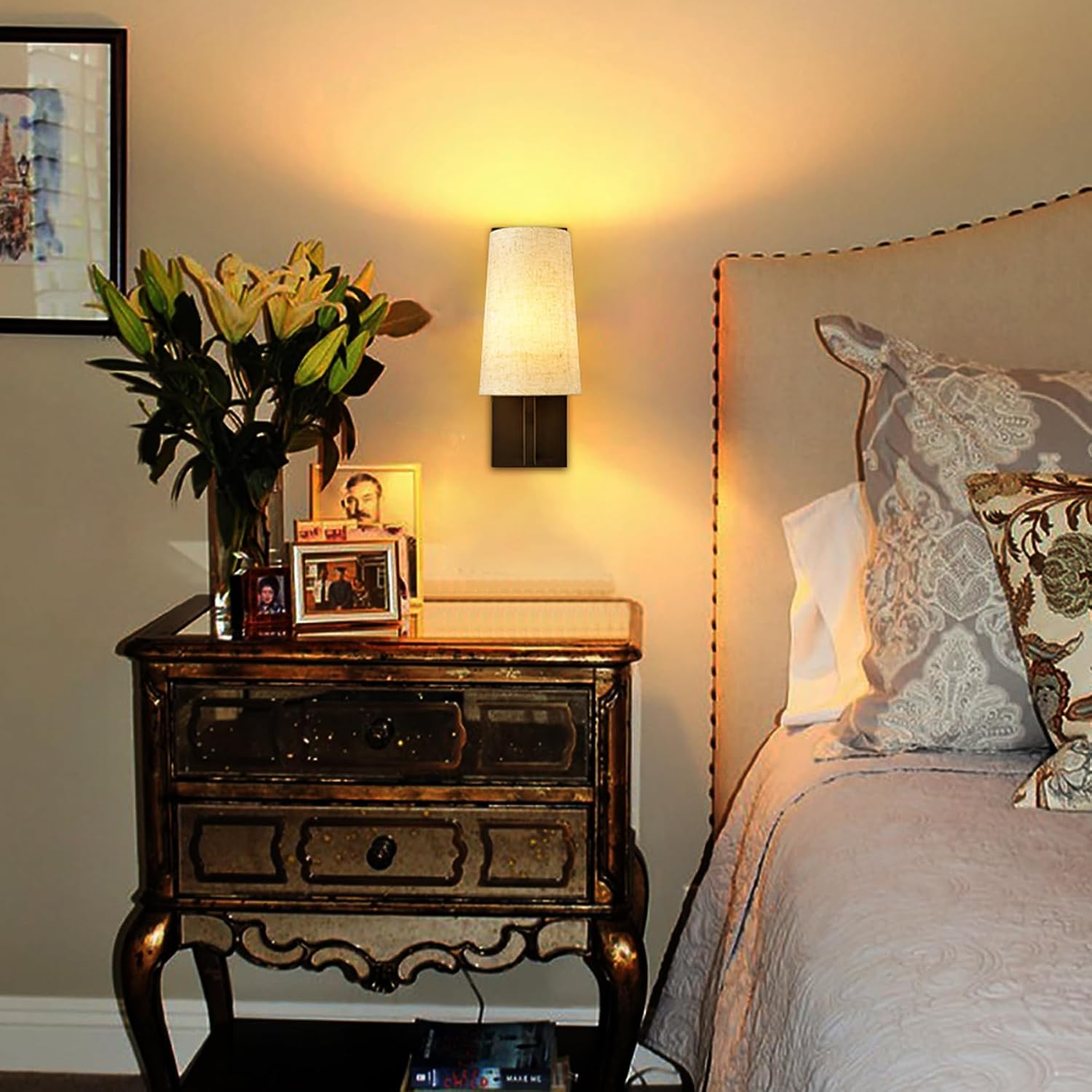 2 Matte Black Farmhouse Fabric Wall Sconces