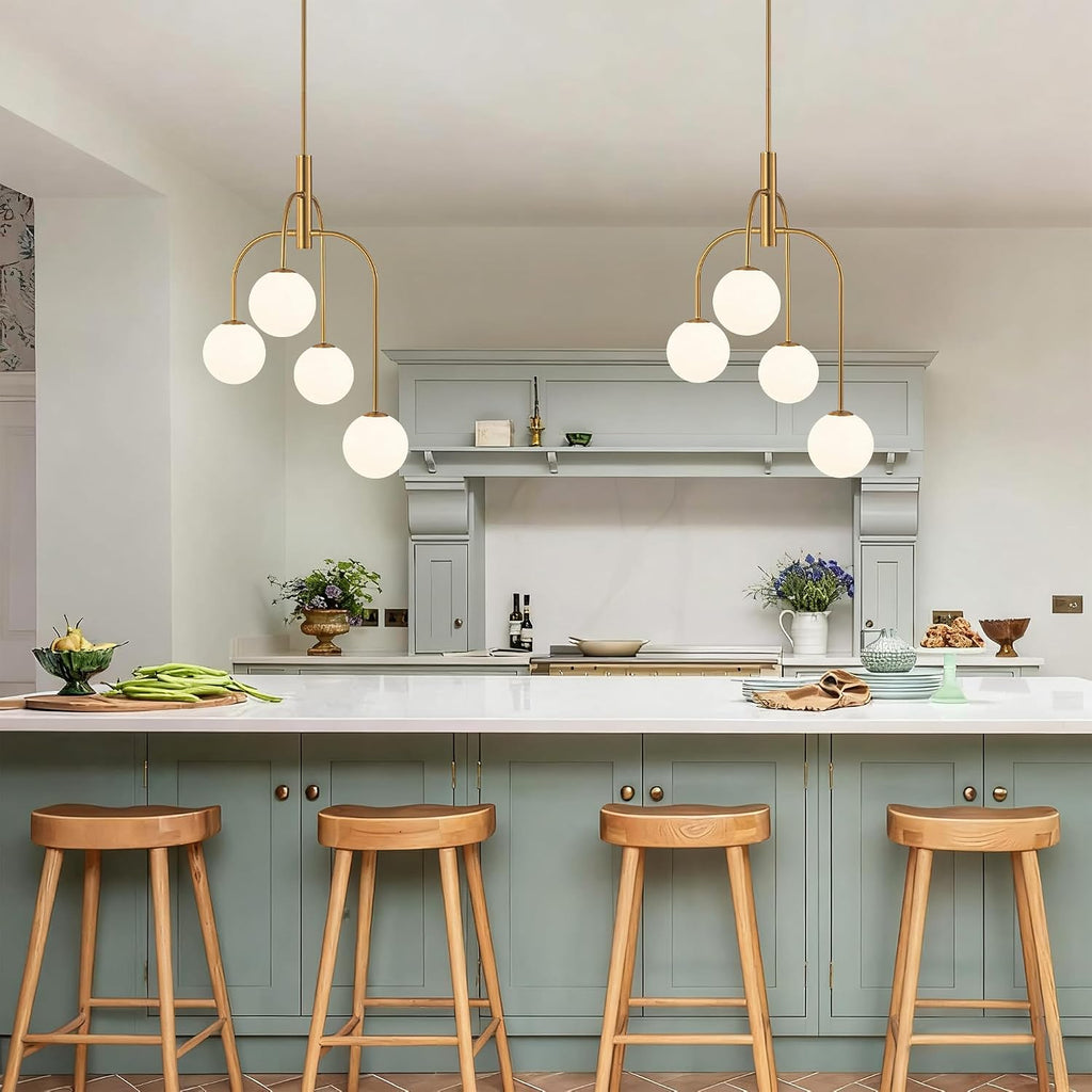 Gold Milk Glass 4-Light Globe Chandelier