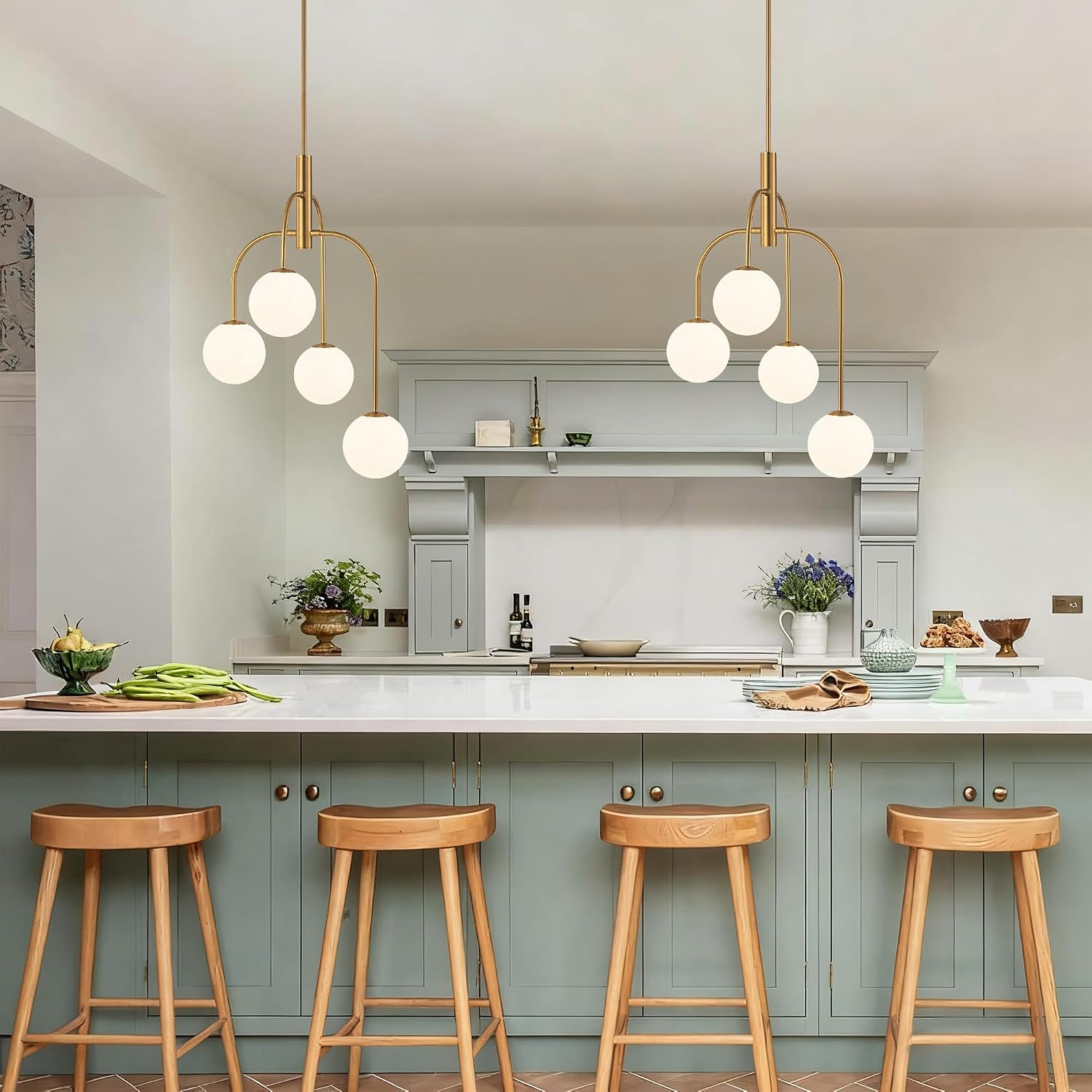 Gold Milk Glass 4-Light Globe Chandelier