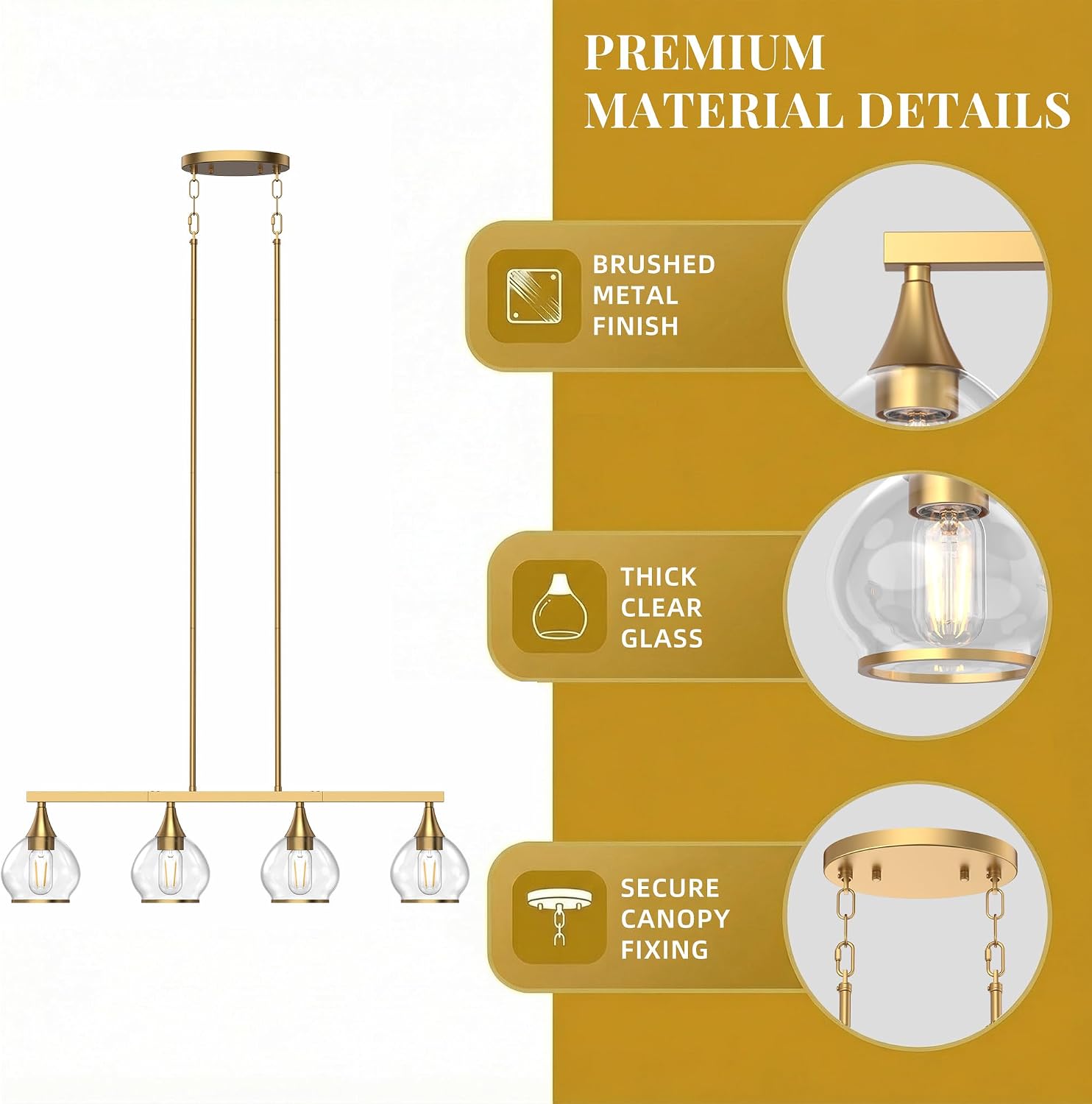 Gold Clear Glass 4-Light Linear Pendant Light