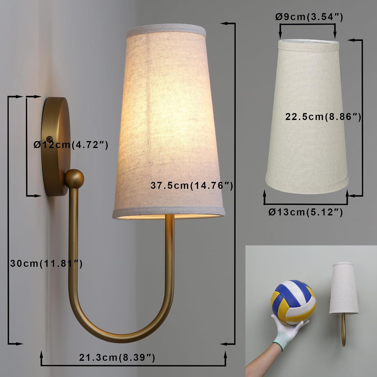 2 Antique Brass Linen Cone Wall Sconces