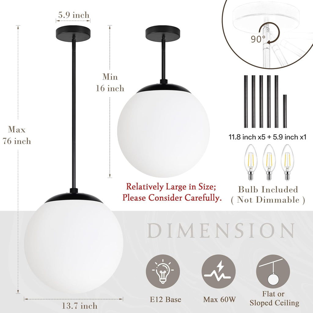 Black Milk Glass 3-Light Globe Pendant Light