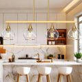 Gold Clear Glass 4-Light Linear Pendant Light