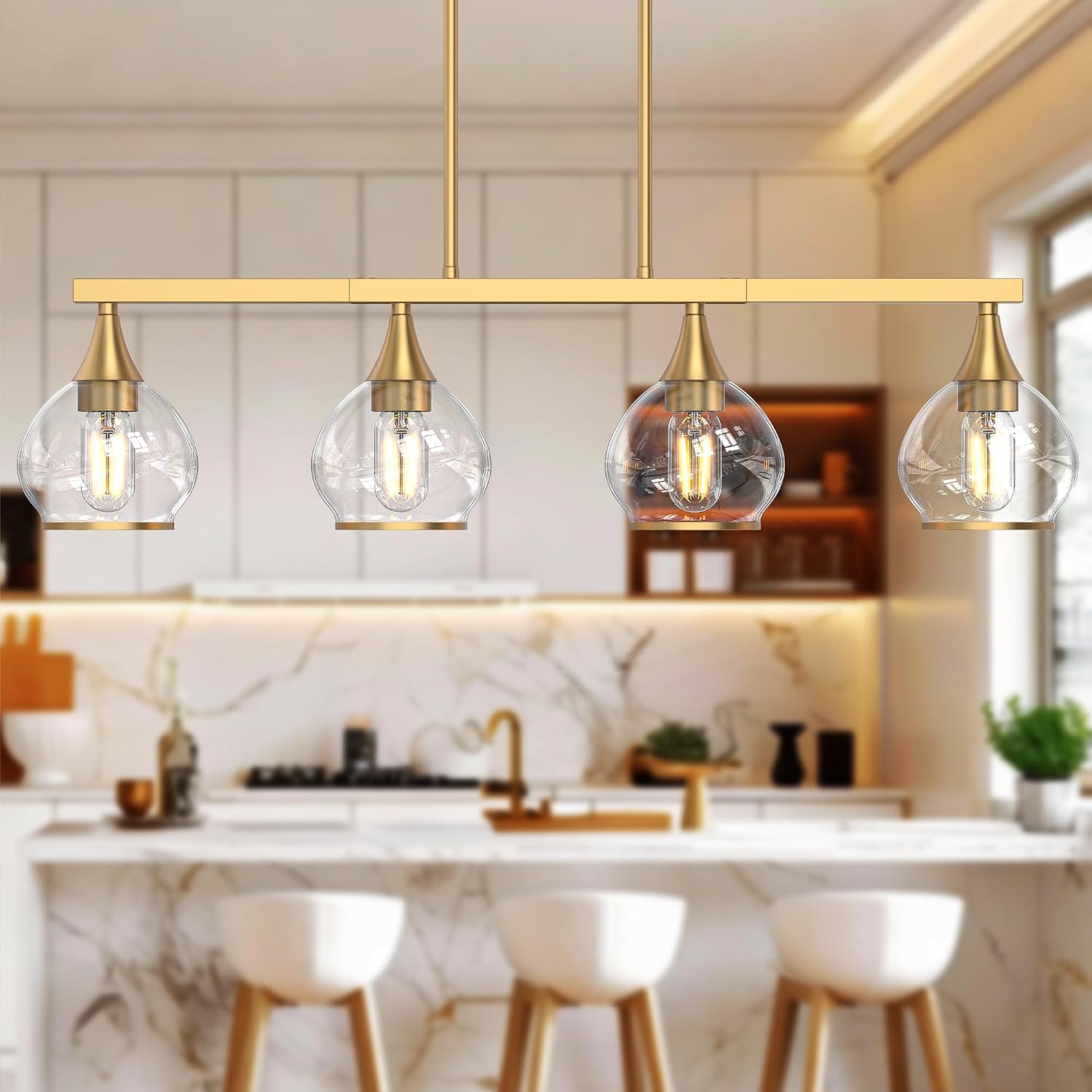 Gold Clear Glass 4-Light Linear Pendant Light