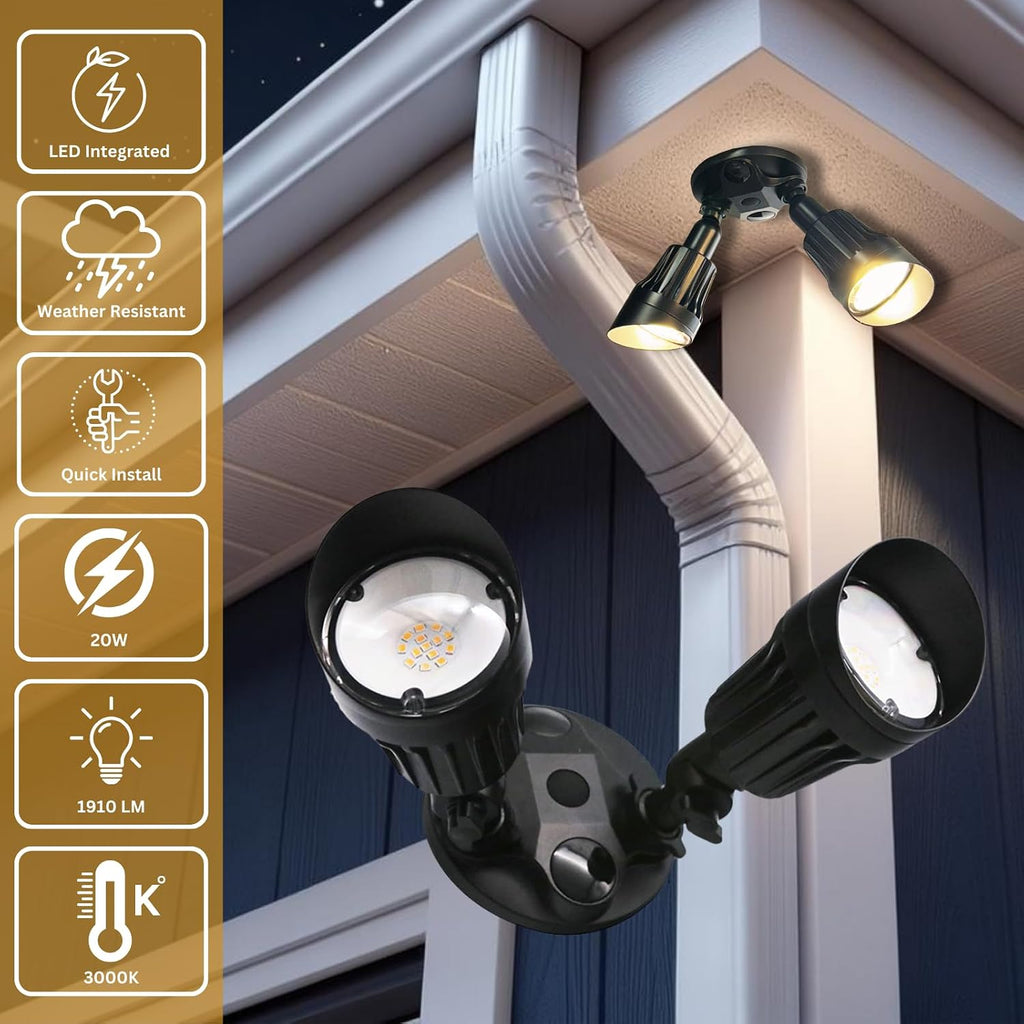 Black Dual Head Adjustable LED Bullet Outdoor Security Light