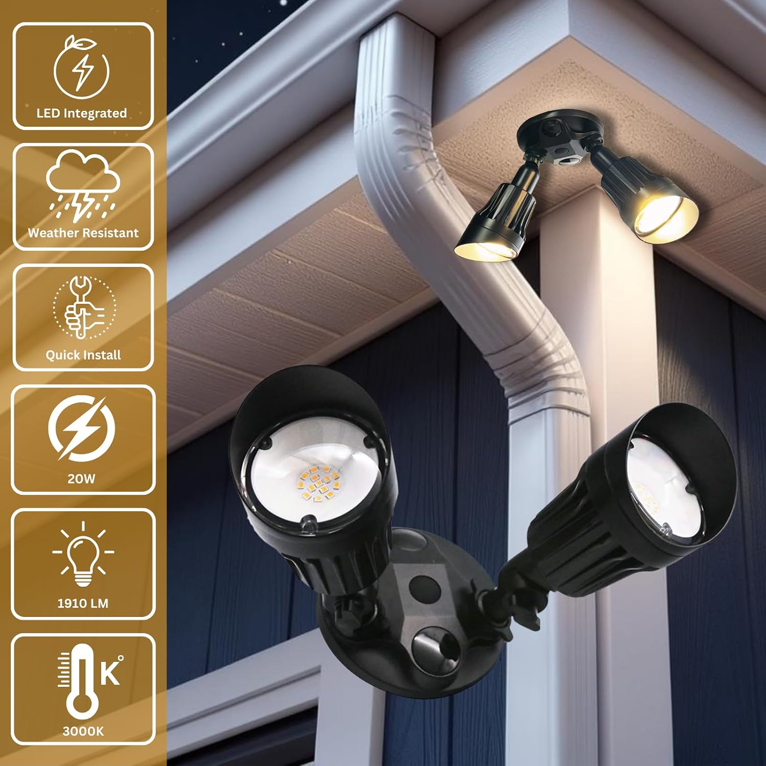 Black Dual Head Adjustable LED Bullet Outdoor Security Light